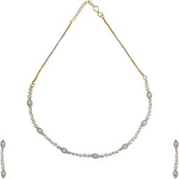 Fashion Jewellery White Rodium-Gold Polished Zircon Necklace Set With Hanging Earrings & Adjustable Chain | Best For Gifting & Special Occasion | Jewellery Set For women - 433890-image-72