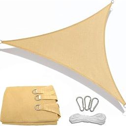 HASTHIP® Sun Shade Sail with Carabiners & Rope 118 inches Equilateral Triangle Sun Shade Sail Canopy Sun Shade Sail with Metal D Rings Translucent Beige Sun Shade for Backyard, Camping, Patio-13