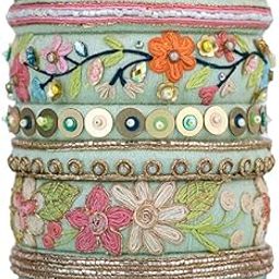 Aalia Pastel green beads work handmade bangles for Women & Girls (8 Bangles)-image-35