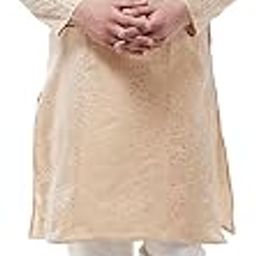 (Since 1958 Men's Silk Blend Gold Kurta & Off White Churidar Pyjama Set Size 40-picture-29