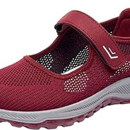 LICHTS®Women Elderly Mesh Sneakers Nonslip Everyday Shoes Flats Breathable Sneakers 40 Red|1 Pair of Women Sneakers|Clothing Shoes & Accessories-image-1