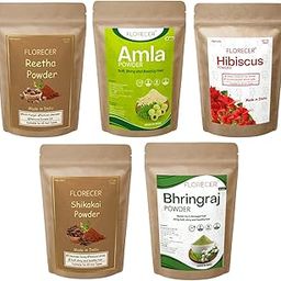 Florecer Amla Reetha Shikakai, Bhringraj and Hibiscus Powder for Hair (Pack of 5, 50g each, Total 250g Pack), All, 5 Count-41