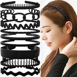 9Pcs Plastic Teeth Hairband Teeth Comb Headbands Matte Hair Bands Non Slip Solid Color Hair Accessories (Black, Women's)-image-12