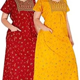 Women's Pure Cotton Regular Rajasthani Nighty Gown Jaipuri Maxi Gown (Pack of 2)-image-19