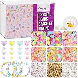 Craftinger 500 Acrylic Transparent & Pearl, Gold, alphabet Beads | for Jewellery Making Kit, Colorful Beads Set for Kids with Elastic Strin DIY Craft Bracelet Necklace Making, Activity Games for Girls Age 6-12 Years Old, Set for Adults,for Artists Children-picture-0