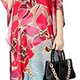 Women's Ethnic Wear Elegant Multicolor Silk Maxi Dress – Silk Sutra Women's V-Neck, 3/4 Sleeves Nightgown (STC-SILK-KAFTAN-141-32
