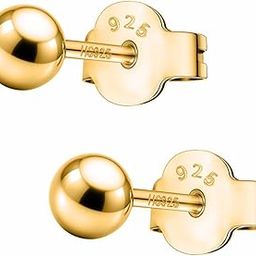 925 Silver Ball Earrings in Gold Finish | 92.5 Sterling Silver Plain Ball Stud Earrings for Women Men Boys & Girls-image-13