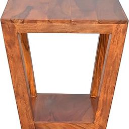 Woodsfy Solid Sheesham Wood Side Table for Living Room | Wooden End Table/Stool | Multipurpose Bedside Table | 45 x 45 x 45 cm | Natural Honey Finish-image-1