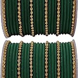 Bangles Set for Women with Golden Ball Chain | Traditional Plain Metal Chudiyan Set for Ladies-30