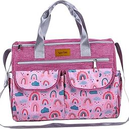 Laee cute Diaper Bag, Pink Rainbow Pattern, Multi-Pocket Stroller Organiser with Adjustable Strap-image-110