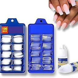 Artificial Nails Set Acrylic Fake false Nails Set Of 100 Pcs White and 100 pcs Transparent With Nail 2 Glue (Pack of 203)-image-56