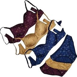 Cotton Printed Padded Bra & Panty Set for Women Lingerie Set Multi Combo Pack of 3-picture-24