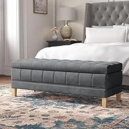 LEGACY OF COMFORT Double Border 2 Seater Sofa Velvet Upholstered Ottoman Bench with Storage, for Living Room, Bedroom, Entryway (Greyy)-image-15