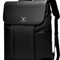 Water Resistant Pemium Laptop Backpack for Men and Women, PU Leather 25L Backpack for Business Travel, Top Open Office Backpack with Trolley Sleeve (BP2088A-Black)-image-46