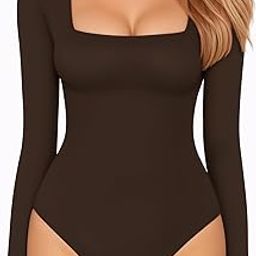 Womens Square Neck Short Sleeve/Long Sleeve Tops Bodysuit Jumpsuit-image-90