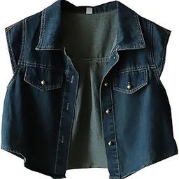 Denim Vest Shirt for Women Sleeveless Crop Jacket for Trekking Dating Travel | Clothing Shoes & Accessories | Womens Clothing | Coats & Jackets-image-36