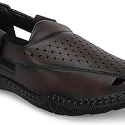 Men's Ethnic Synthetic Leather Peshawari Slip On Sandal | Shoes for Wedding|Party|Occasions|Fashion|Stylish|Outdoor|Lightweight|Shoes with TPR Sole-image-67