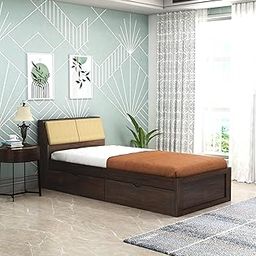 Strata Furniture Sheesham Wood Single Size Bed with Drawer Storage and Cushion Headboard for Bedroom Living Room Home Wooden Palang Bed (Walnut Finish)-image-82