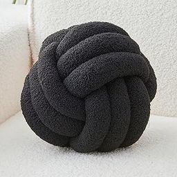 LUSJNGE Decorative Throw Knot Pillow Ball for Home Chair Sofa Couch Bed Aesthetic Round Decor Pillows Lambswool Knotted Pillow Cushion (Black, 13 inches)-image-35