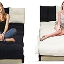 Adim's Japanese-Style Futon Mattress Set - Black & White with 4 Cushions - Perfect for Lounging, Reading, or Guest Bed (36x84 Inches Futons and 18 x18 Inches Cushions)-16