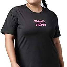 Women's Plus Size Dry Fit Gym Sports T-Shirt | Round Neck Normal BORINE ON - BLK - (MKHWT-6021)-image-95