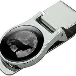 Wolf Howling Moon Silhouette Satin Chrome Plated Metal Money Clip-image-88