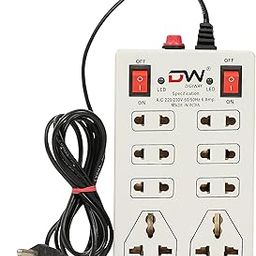 240 Volts 8 + 2 Mini Power Strip Extension Cord || Board with 2 Switch || Indicator, Safety Fuse & 8 International sockets || 2 Meter Cord Wire (8 + 2 Mini Power Strip_Beige)-3