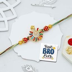 eCraftIndia Multicolor Peacock Rakhi for Brother | Raksha Bandhan Rakhi for Bhai Bhaiya | Best Bro Ever Fridge Magnet | Roli Chawal Pack-image-40