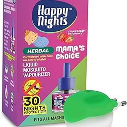 Happy Night Strawberry Mosquito Refill - Mosquito Liquid Vapouriser - Home Mosquito Repellent - Natural & Herbal Insect Repellent - Baby Safe Repellent - Fits All Machine - 45 ml each - Pack of 1-12