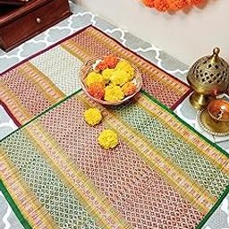 KalaTree Handmade River Grass Natural Thread Yoga Exercise Fitness Mats | Multicolour Chatai mat for Pooja Prayer Sitting Meditation Picnic| Set of 2 - Vibrant-10