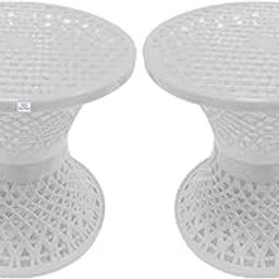 Heart Home Mesh Design Both Sided Plastic Sitting Stool for Indoor & Outdoor in Damroo Style- Pack of 2 (White)-image-99