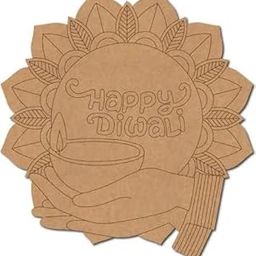 Curious Button Diya Happy Diwali Pre-Marked MDF Base for Painting DIY Wooden Cutout for Festival Craft, Rangoli, Décor | Single & Multiple Sizes | Diwali Decoration MDF Baseboard (8 Inch)-image-92