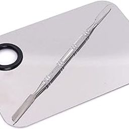 MeeTo Stainless Steel Womens Professional Cosmetic Makeup Mixing Plate with Spatula Tool(Silver)-24
