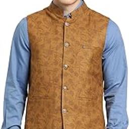 Men Brown Polycotton Printed Party Nehru Jacket||Party Jacket-image-20
