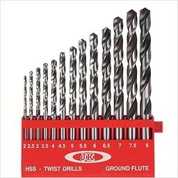 JK Super Drive HSS Straight Shank Jobber Drills Set JOBBER SET (2.00 MM - 8.00 MM) (13pcs)/ Ground Flute To IS: 5101 / DIN: 338 / BS: 328 / I.S.O-7