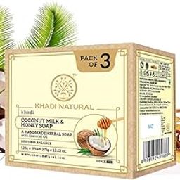 Khadi Natural Herbal Coconut Milk & Honey Soap|Herbal Bathing Soap for Glowing Skin | Natural Soap with Essential Oils | Long Lasting Hydration | Suitable for All Skin Types|Pack of 3 (125 * 3, 375m)-30