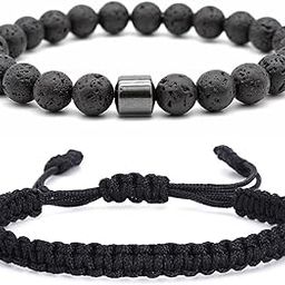 Bracelet for Men and Boys | 2 Pcs Combo of Black Nylon and Lava Rock Beads Bracelet | Birthday Gift for Men and Boys Anniversary Gift for Husband-11