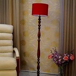 Royal Brown Mango Wood Floor LAMP with Shade-Drum-Color-RED-image-20