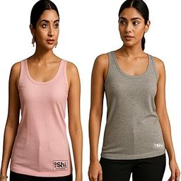 Women's Tank Top Camisole, Cotton Blend, Pack of 2 (in, Alpha, Free Size, Regular, Baby Pink-Grey)-image-75