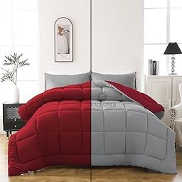 600 GSM Heavy Winter Comforter Single Size (60"X90") - Heavy Winter Blanket Comforter/Rajai/Duvet Microfiber Super Soft Fluffy Single Size - Burgundy/Silver Grey Color-13