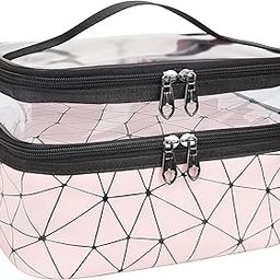 OOTORO Double Layer Makeup Bag for Women & Girls, Travel Cosmetic Organizer Toiletry Bag with 2 Zippers, Portable Storage Pouch for Makeup, Skincare & Accessories (Pack of 1) (Pink)-image-98