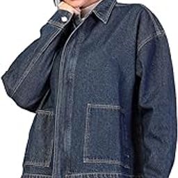Woman Utility Jacket Denim Oversized Full Sleeve Navy Blue Solid Women's Jackets-image-49