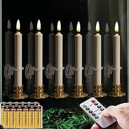 6PACK Flameless Window Candles Set. with 6 Clips+6 Suction Cup+6 Golden Candleholders. Battery Powered Ivory Taper Candles with Remote and Timer & Candlestick.Remote Included.Christmas decor candles-picture-15