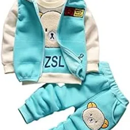 bold n elegant Unisex Kids Fur Printed 3D Bear Cartoon Thick Winter Warm T-Shirt Pant With Hood Jacket 3 Pc Clothing Set-picture-18