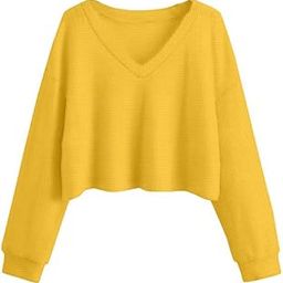 Ontarius Look Women's Cotton (Waffle) 2024 Summer Winter Spring Long Sleeve V-Neck Casual Workout Crop Tops for Women Gym Running Loose Tunic Tops-image-20