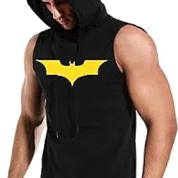 Yellow Batman Polyster Gym/Sports Hood T-Shirt for Men-image-20