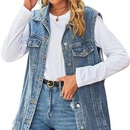 Loose Fit Sleeveless Denim Vest Jacket For Women | Button-Front Casual Layer-image-49