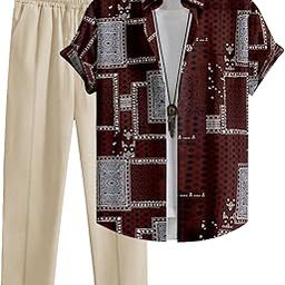 Co-Ord Set for Men | Cotton Blend Half Sleeve Shirt and Trouser | Casual Summer Outfit with Drawstring Pants-image-80