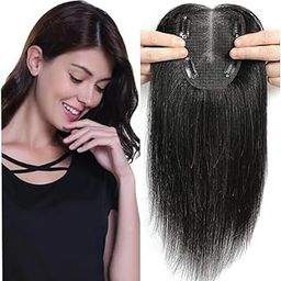 DAZZ LOOK,Silk Base, 4 Clip In, Middle Part Hair Topper 16 inch Long for Women Hair Wig for Hair Loss Topper Soft Hair Wig, Jet Black Color (Black)-image-10