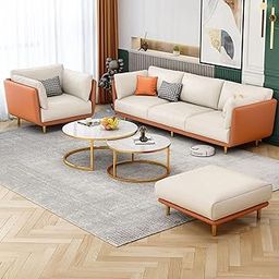 The Sofa Studio - Chesterfield Velvet Upholstery 3-Seater with Armchair and Footrest, Design in 3+1+Footrest Sofa for Living Room, Bedroom, Hallways (Beige & Orange)-image-59